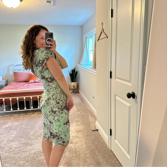 Lela Rose Blue Green Jacquard Printed Mini Dress Small - Picture 2 of 12